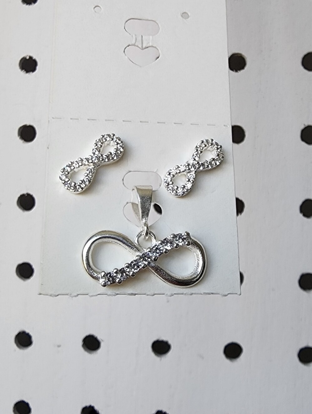 925 Sterling Silver Infinity Pendant & Stud Earrings Set Cubic Zirconia
